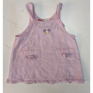 VTG 90s McKids Pink Gingham Dress 18M – Floral Embroidery Ruffle Cottagecore Bab